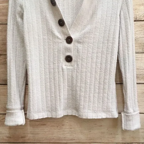 WE THE FREE HENLEY THERMAL KNIT TOP IN CREAM - Picture 3 of 6